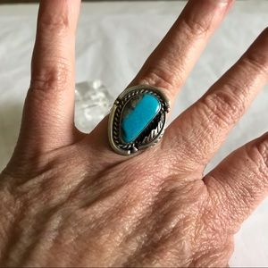 Native American Turquoise Feather Ring 7 1/2
